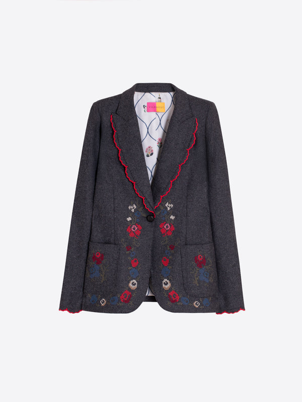 Grey Embroidered Hearts Jacket - Hillary