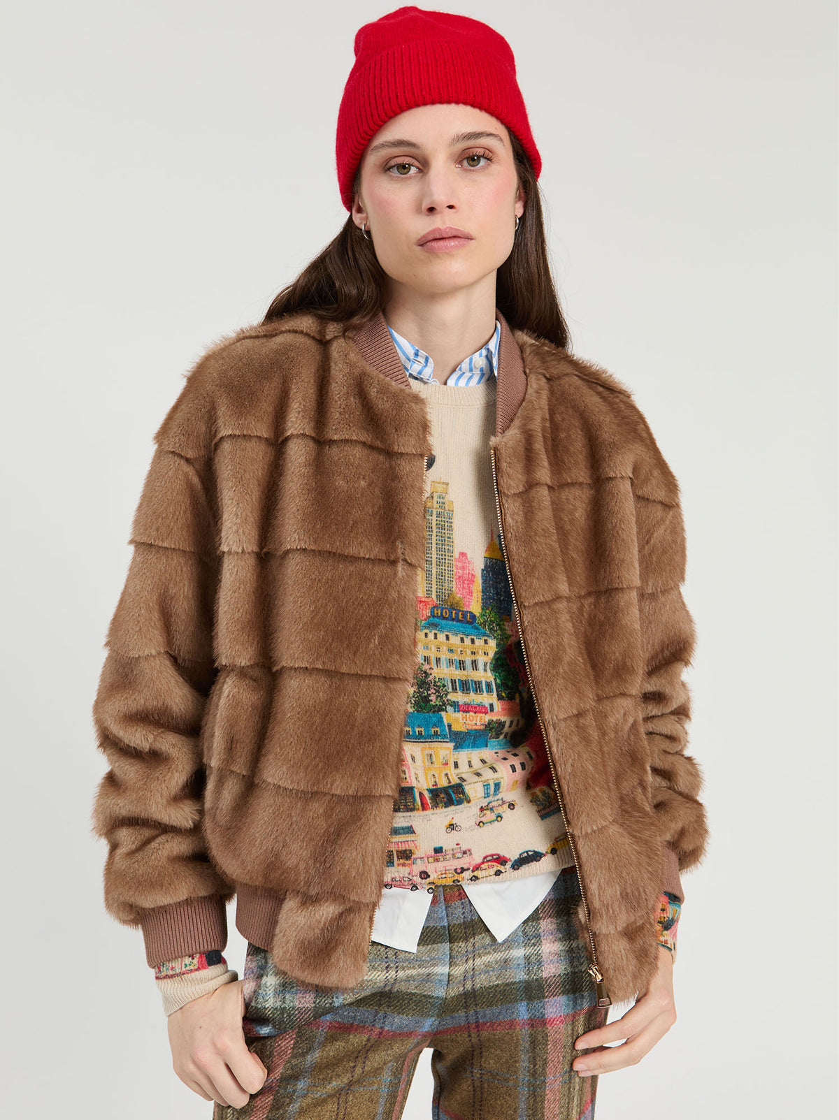 Bomber Jacket - Brown Faux Fur