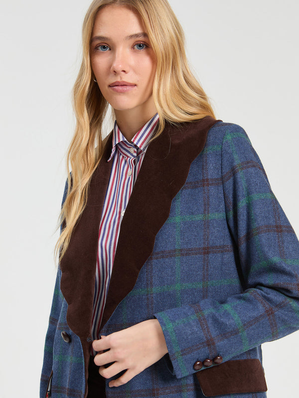 Plaid Coat with Blue and Green RickRack - Loretta
