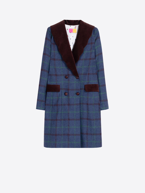 Plaid Coat with Blue and Green RickRack - Loretta