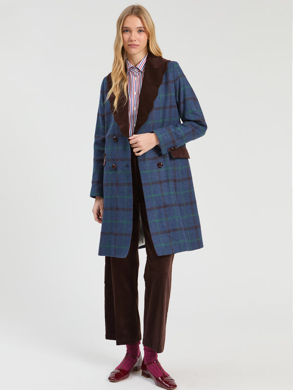 Plaid Coat with Blue and Green RickRack - Loretta