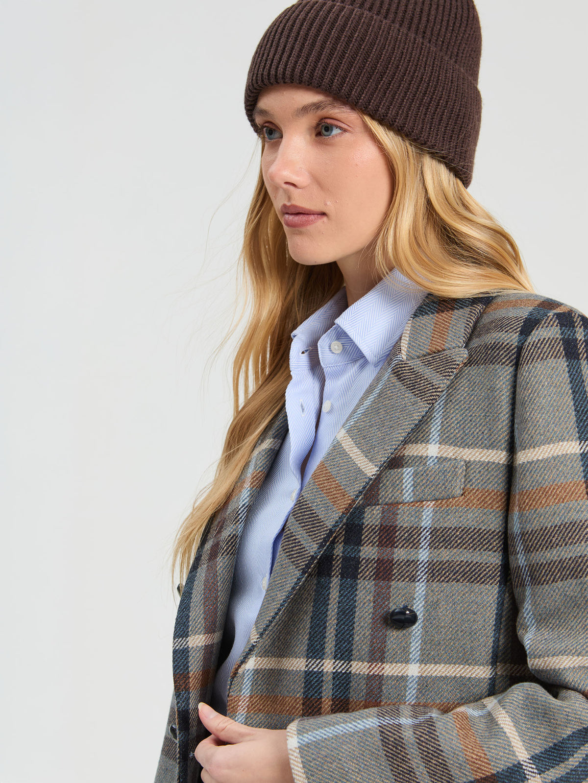 Short Plaid Wool Coat - Lian