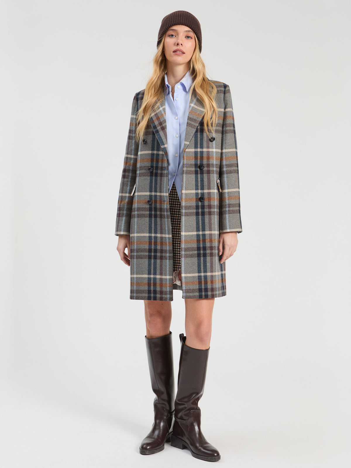 Short Plaid Wool Coat - Lian
