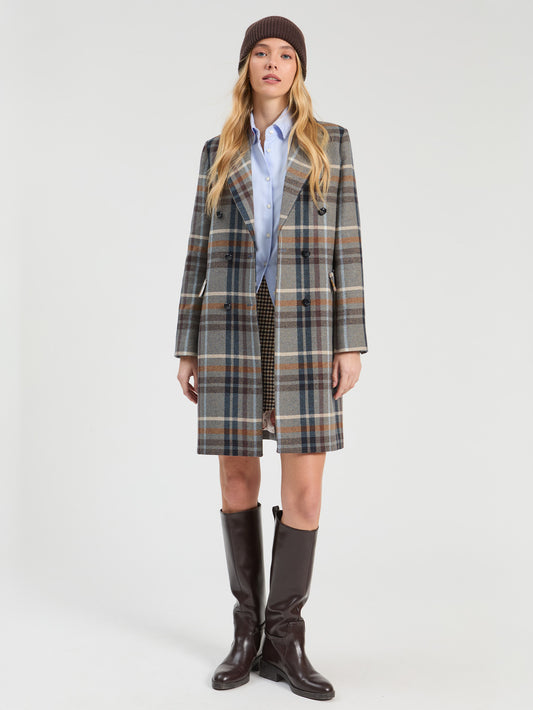 Short Plaid Wool Coat - Lian