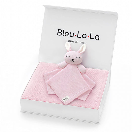 Blanket and Lovey Security Blanket Organic Cotton Gift Set - Bunny - Pink