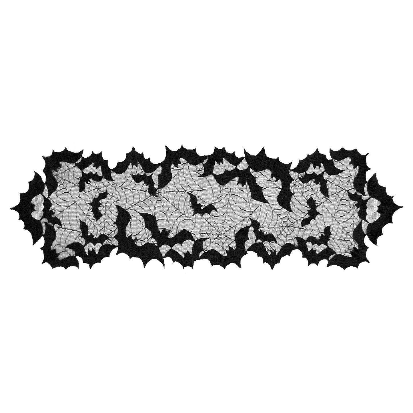 Lace Table Runner - Halloween Bat Spider Web - 14"x48"/Black