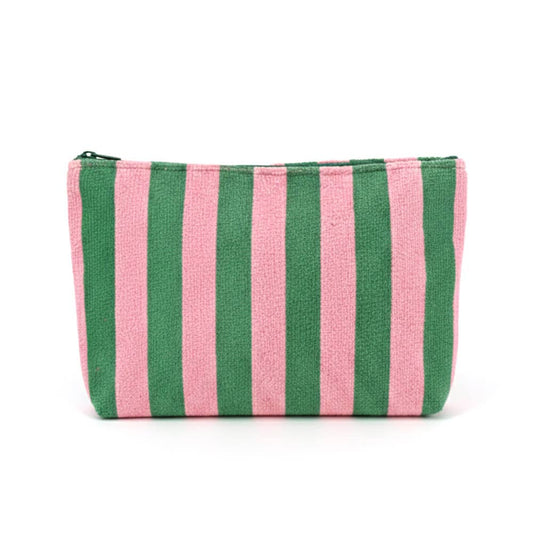 Striped Terry Cloth Cosmetic Pouch Bag: Pink&Green