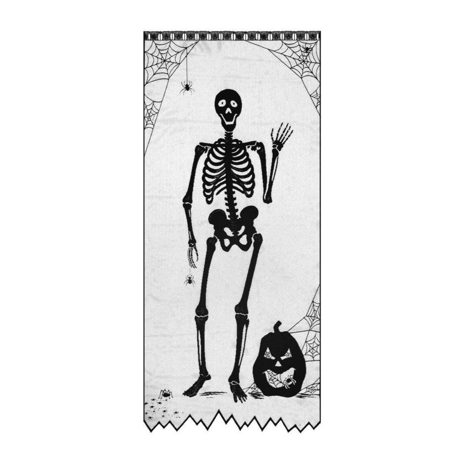 Halloween Scenic Panel - Black Bones Skeleton Spider Web