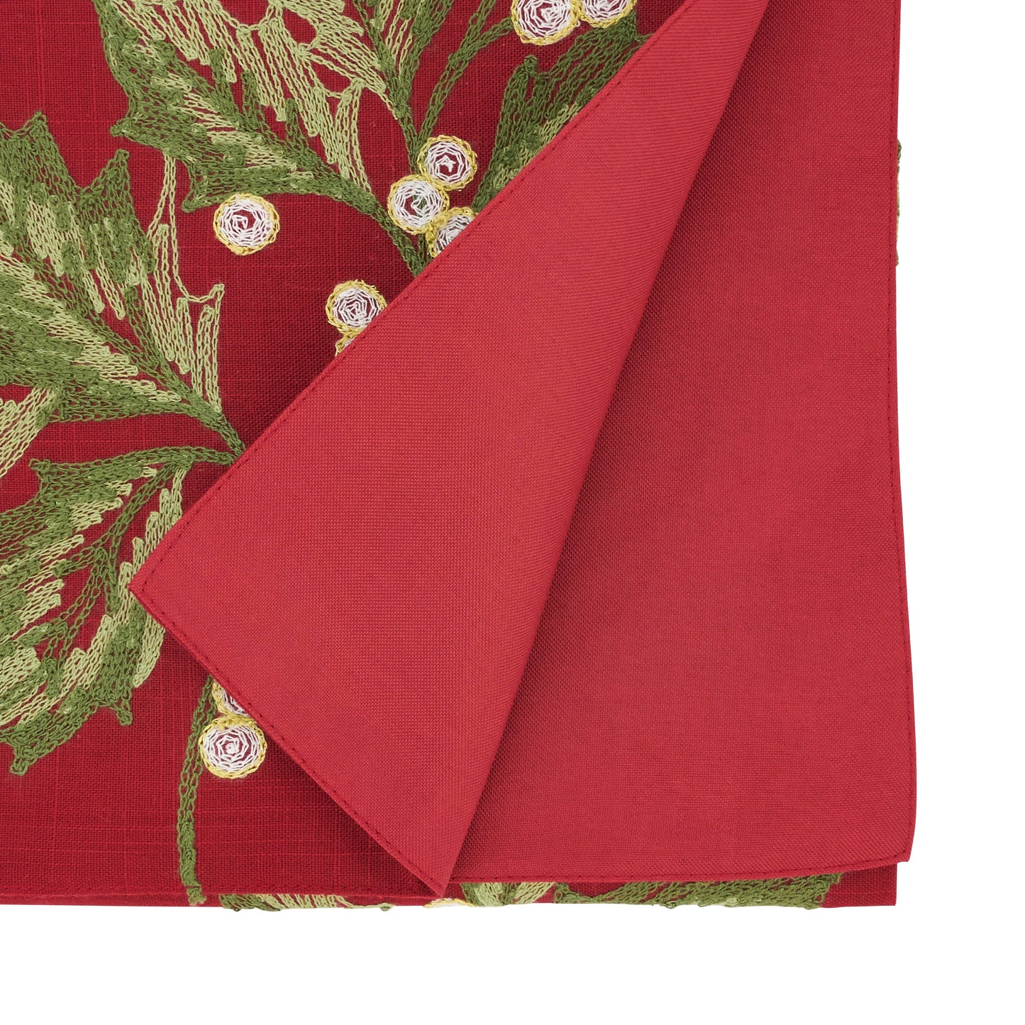 Evergreen Holly Leaves Table Runner: Red