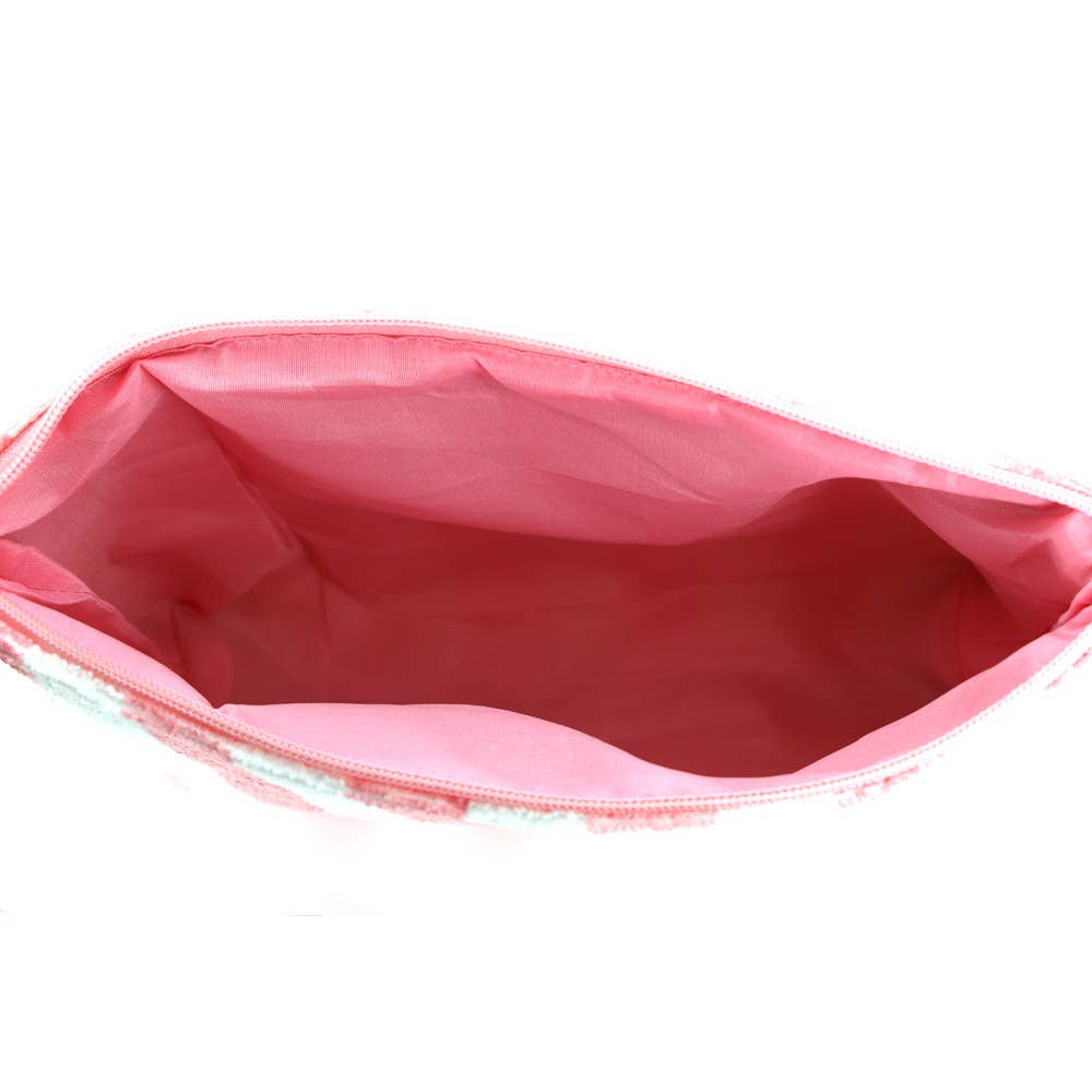 Striped Terry Cloth Cosmetic Pouch Bag: Pink