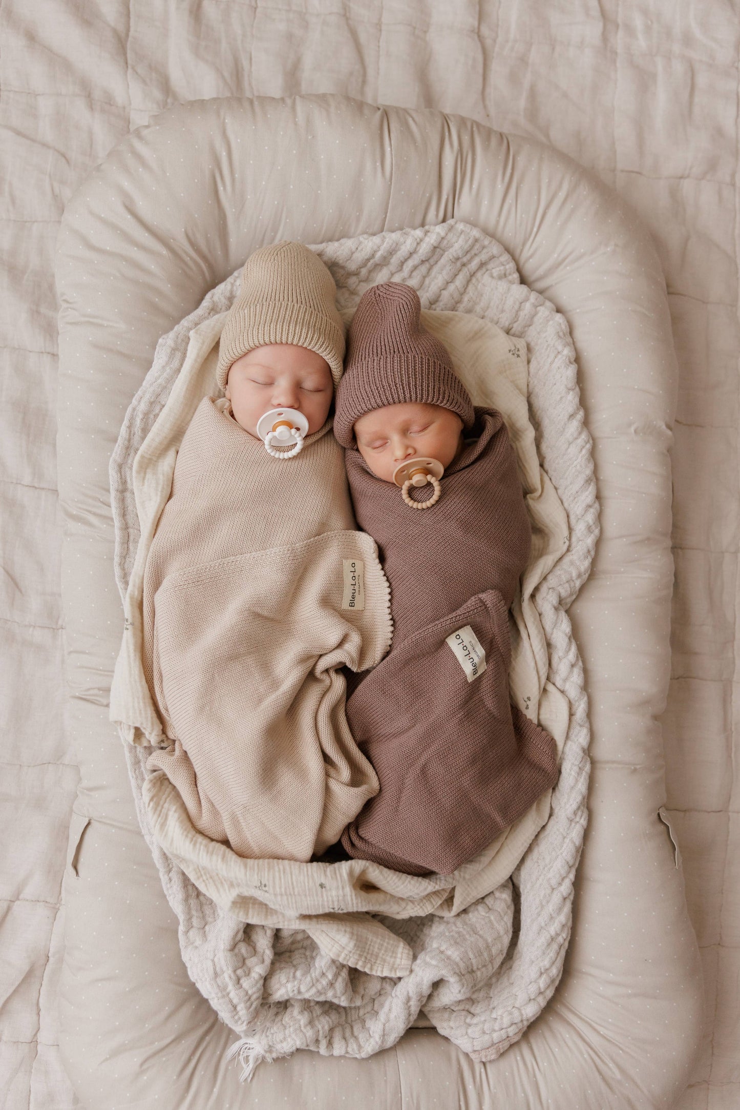 Cotton Knit Blanket + Hat Boxed Gift Set - Denim Blue - 100% Organic Cotton
