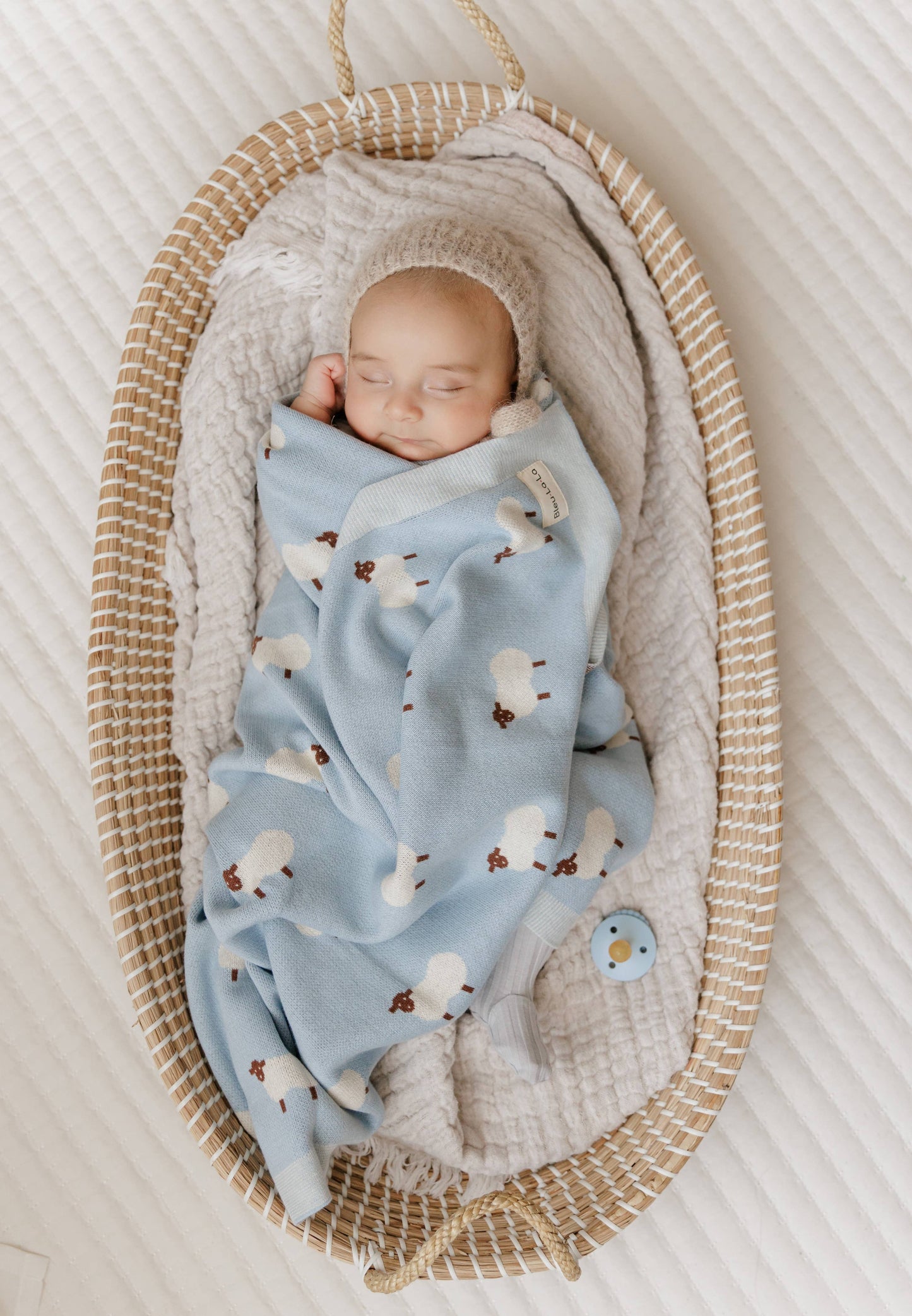 100% Luxury Cotton Receiving Swaddle Baby Blanket - Sheep - Taupe