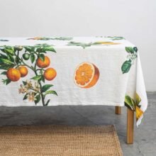 Linen Tablecloth - Citrus - White - 5.6'x8'