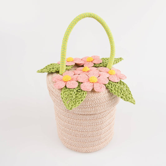 Pink Flower Pot Basket Bag