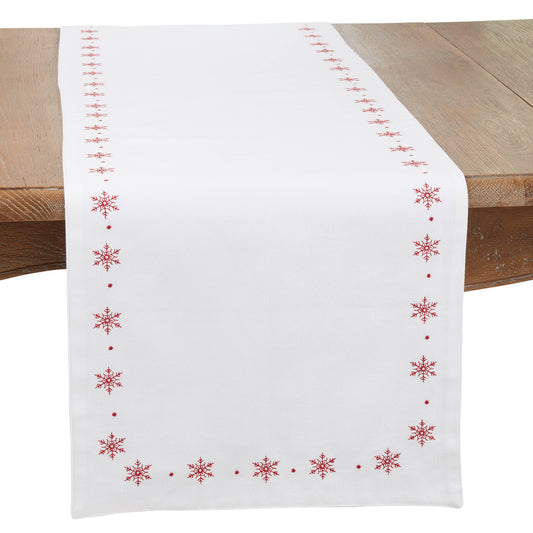 Winter Wonderland Embroidered Snowflake Runner: White