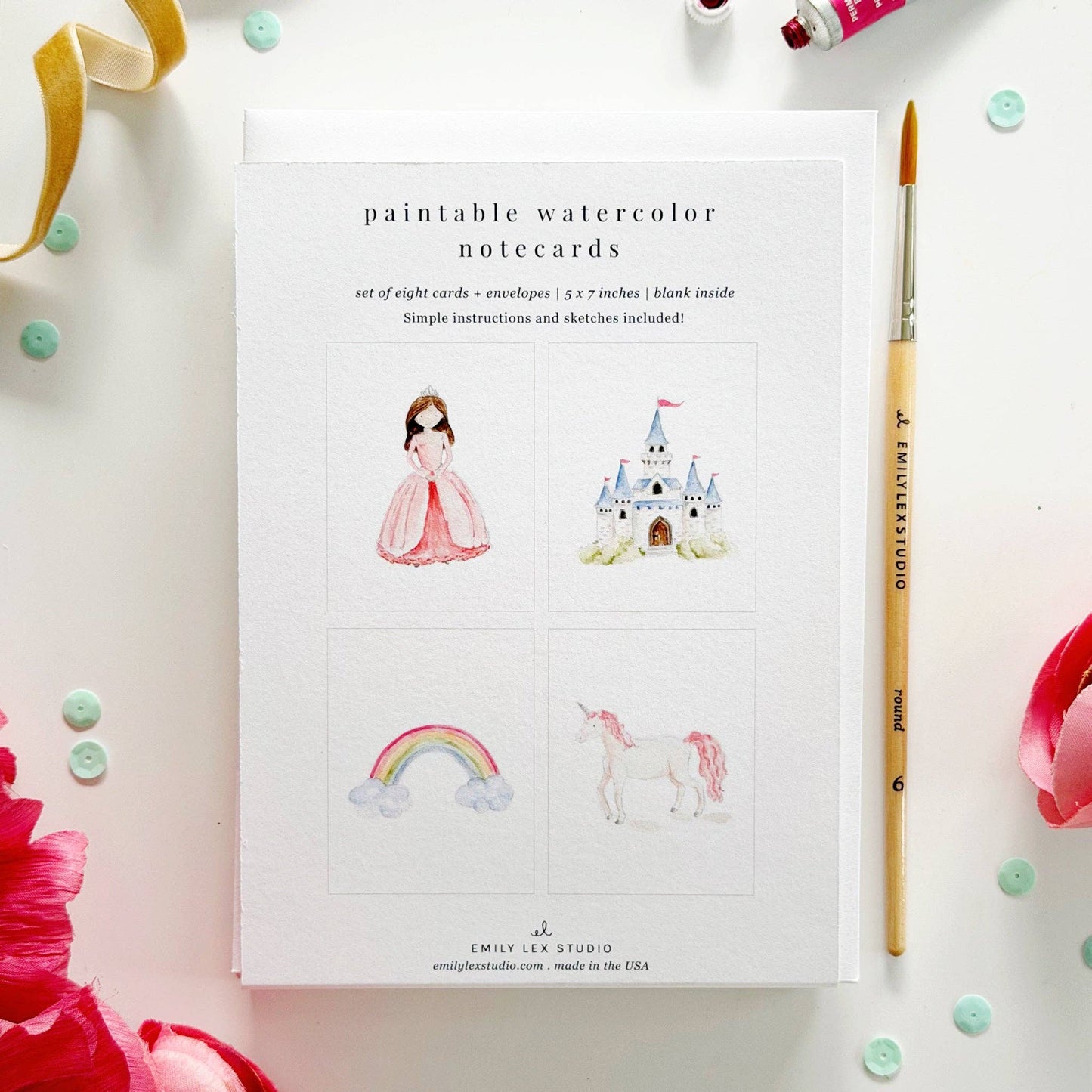 Set of 8 Paintable Notecards - Fairytale