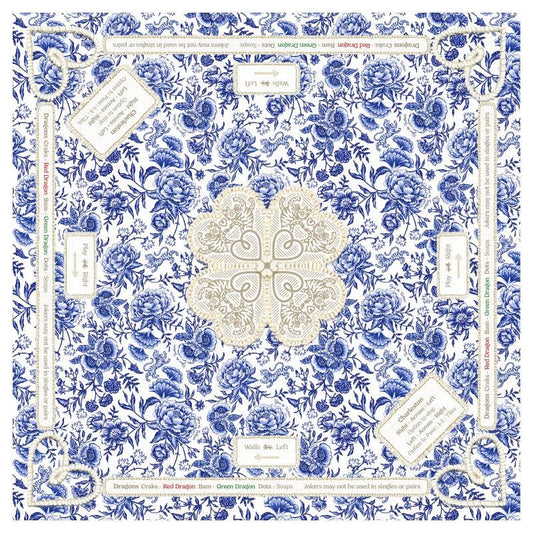 Mahjong Gaming Mat -Chinioserie Bleu -  Rules Edition