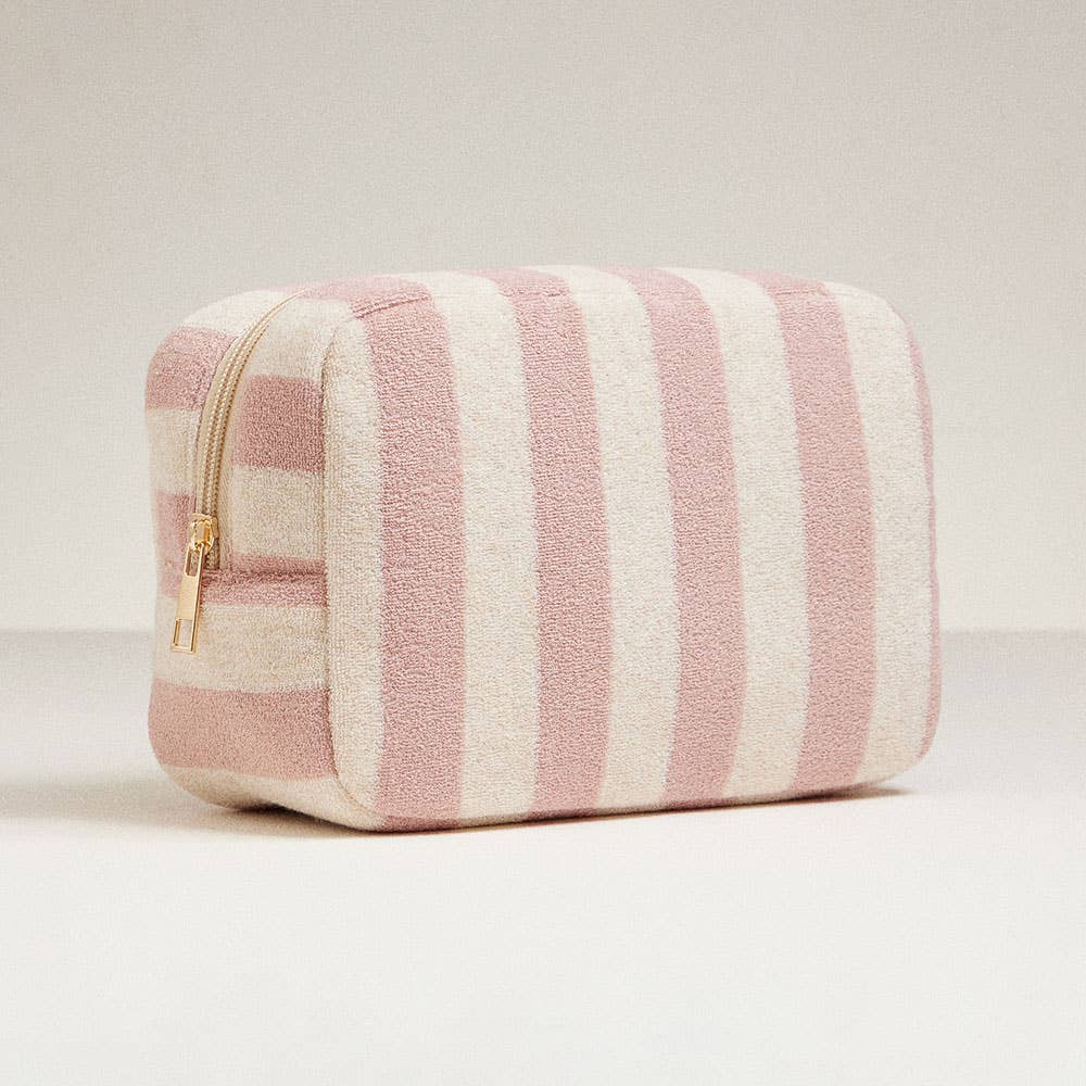 Striped Pattern Cosmetic Pouch Bag: Pink