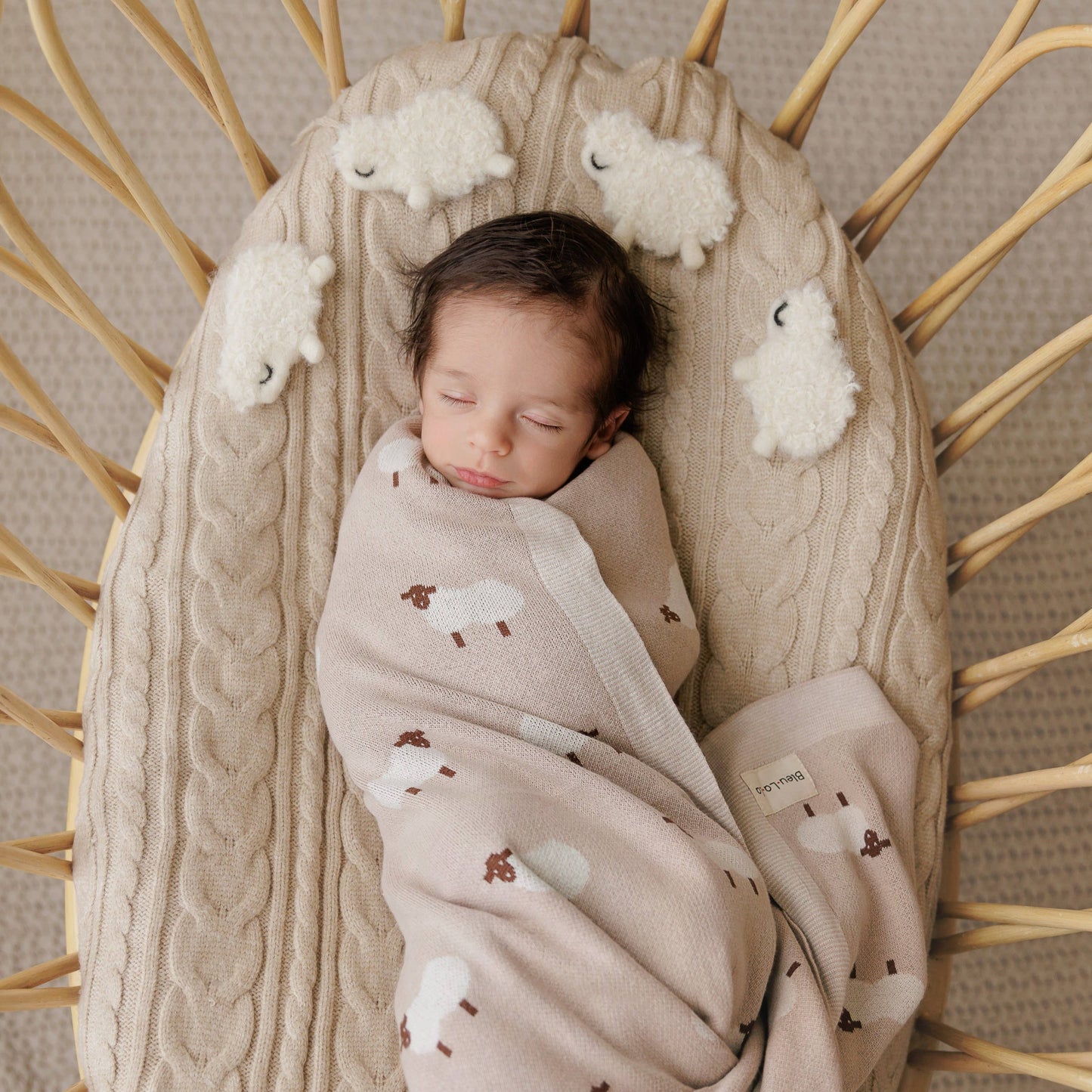 100% Luxury Cotton Receiving Swaddle Baby Blanket - Sheep - Taupe