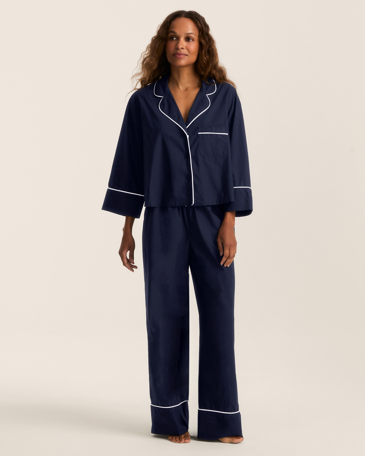 Celine Poplin Pajama Set - Navy
