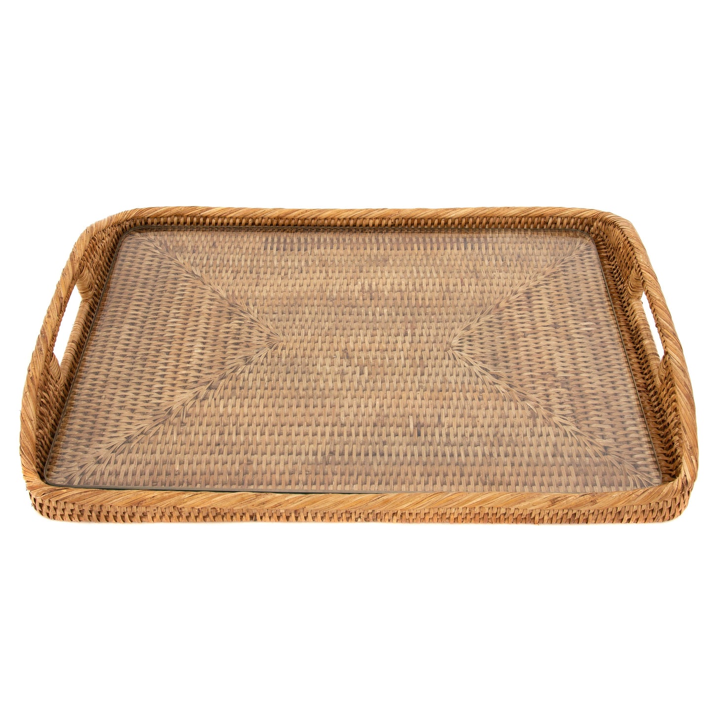21" Rattan™ Rectangular Tray with Glass Insert - Honey Brown