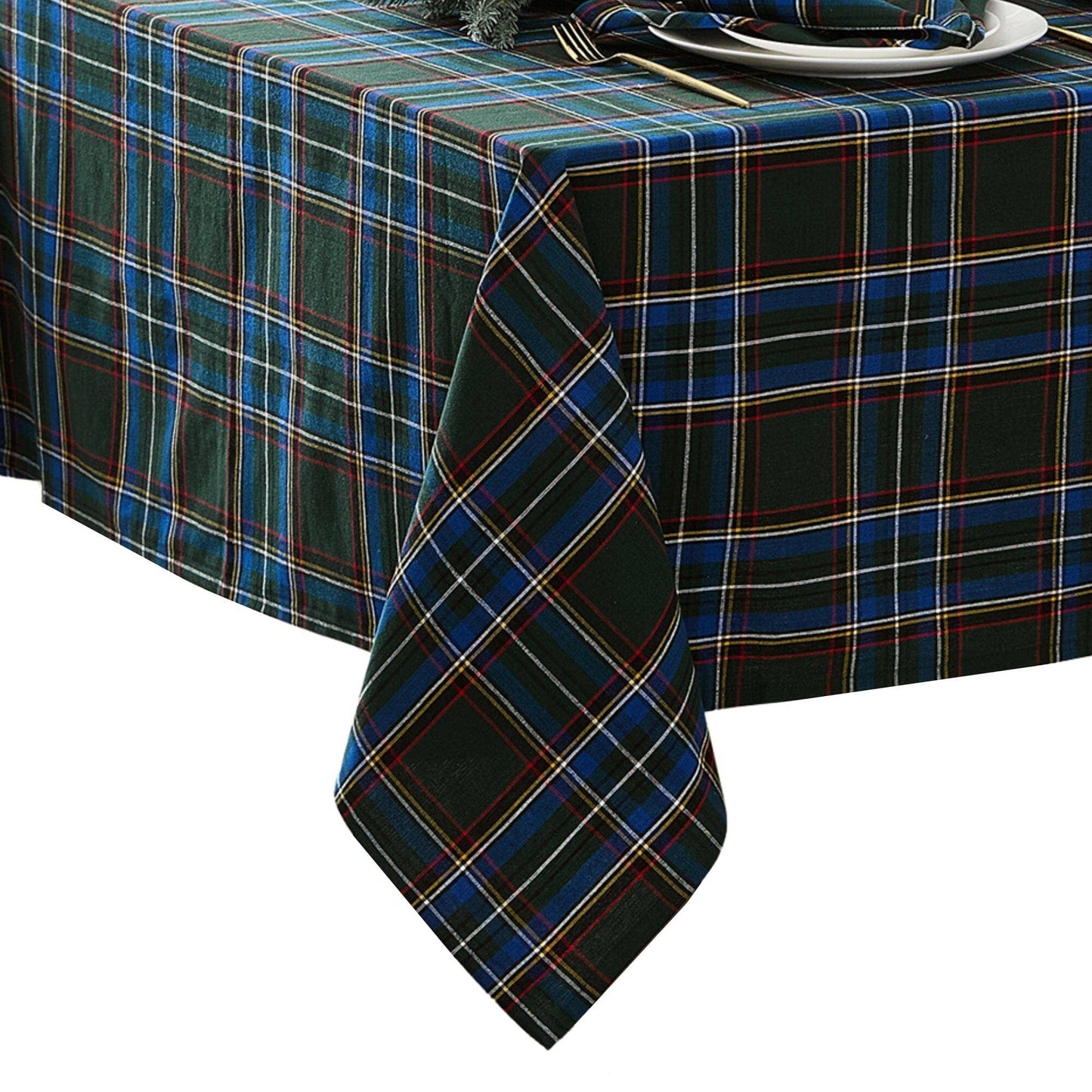 Stowe Tartan Holiday Plaid Cotton Christmas Tablecloth - Green