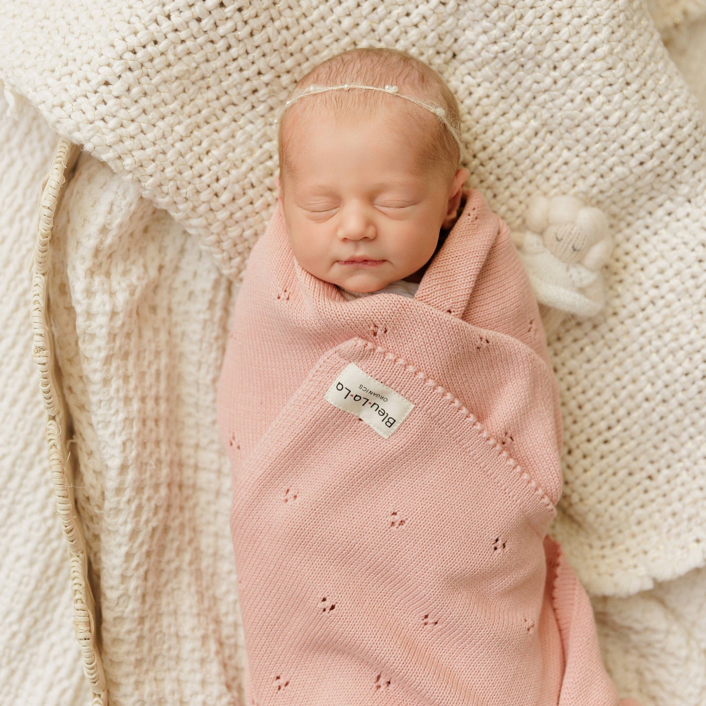 100% Organic Cotton Pointelle Swaddle Receiving Baby Blanket: Powder Blue