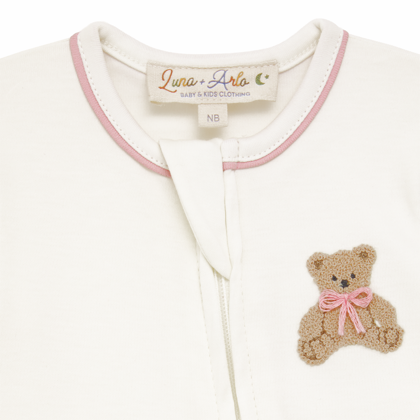 Bear Hugs Zip Footie - Dusty Rose