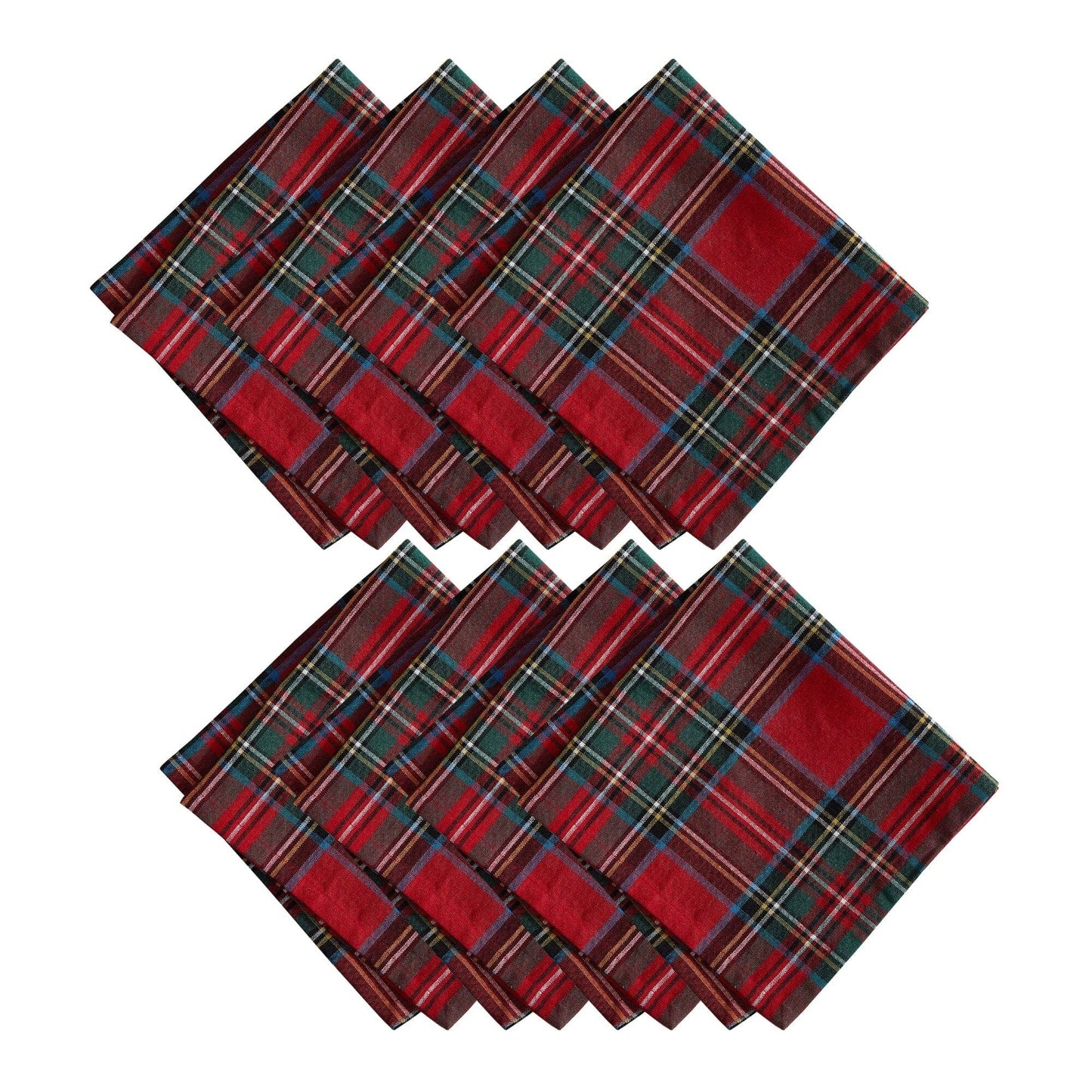 Set of 8 Stowe Tartan Holiday Plaid Cotton Napkins - Red