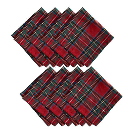 Set of 8 Stowe Tartan Holiday Plaid Cotton Napkins - Red