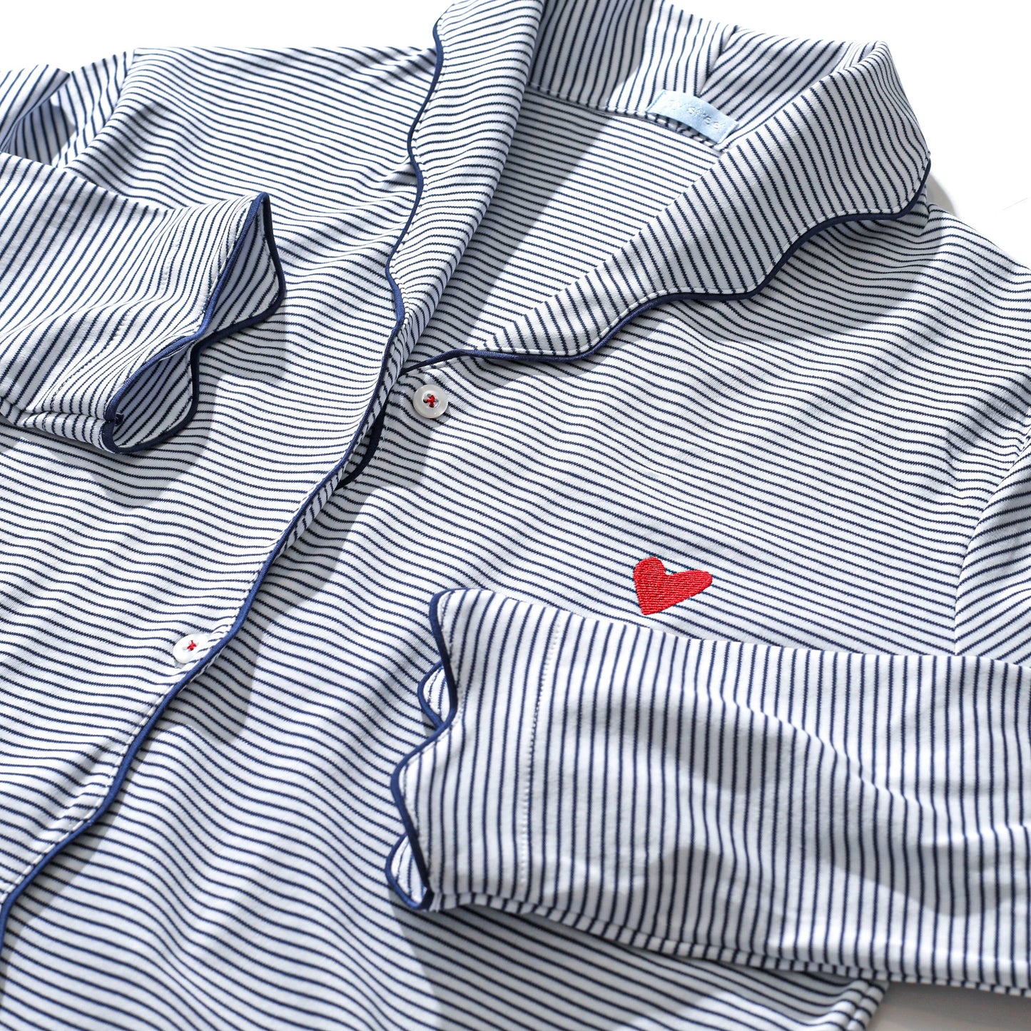 Harbor Heart Stitch Stripe Women’s Button Front Long Pajama Set: Navy Stripe