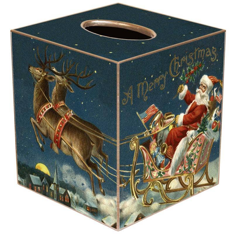 Tissue Box Cover - Santa and Reindeer - Paper Mache