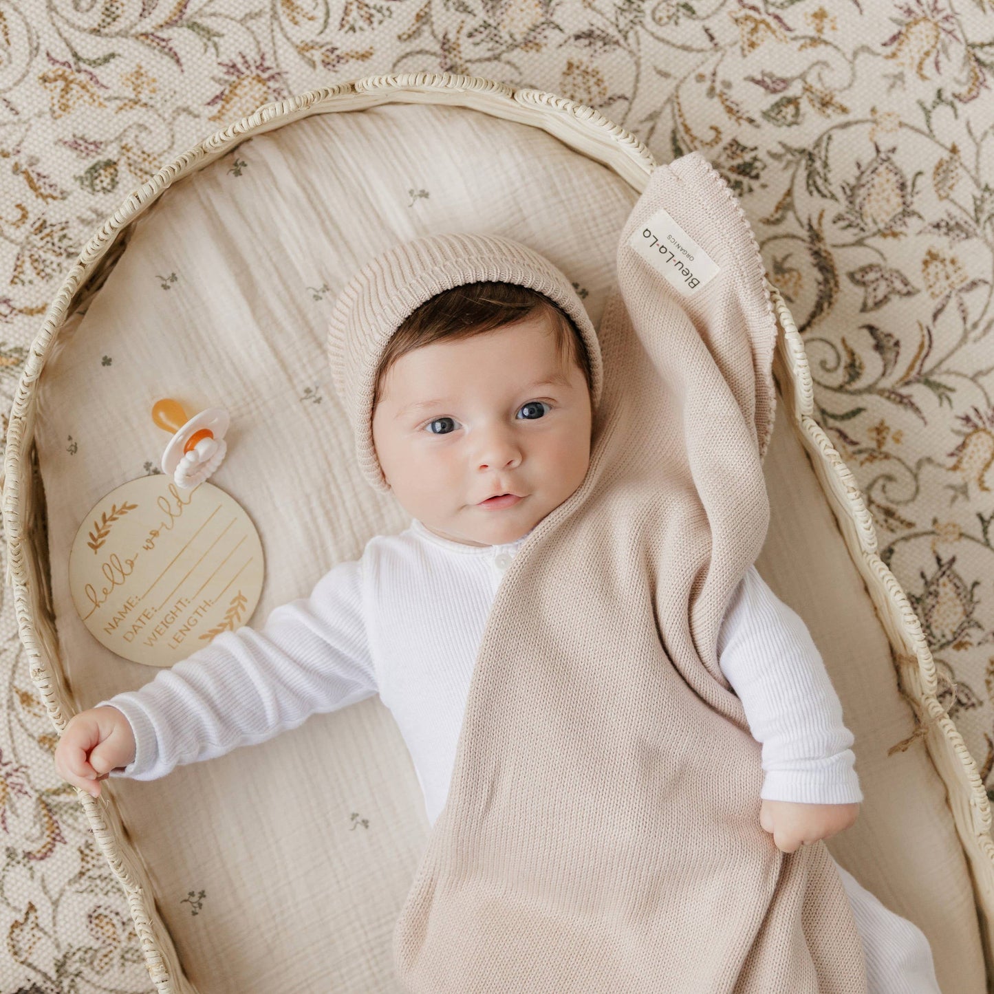 Cotton Knit Blanket + Hat Boxed Gift Set - Denim Blue - 100% Organic Cotton