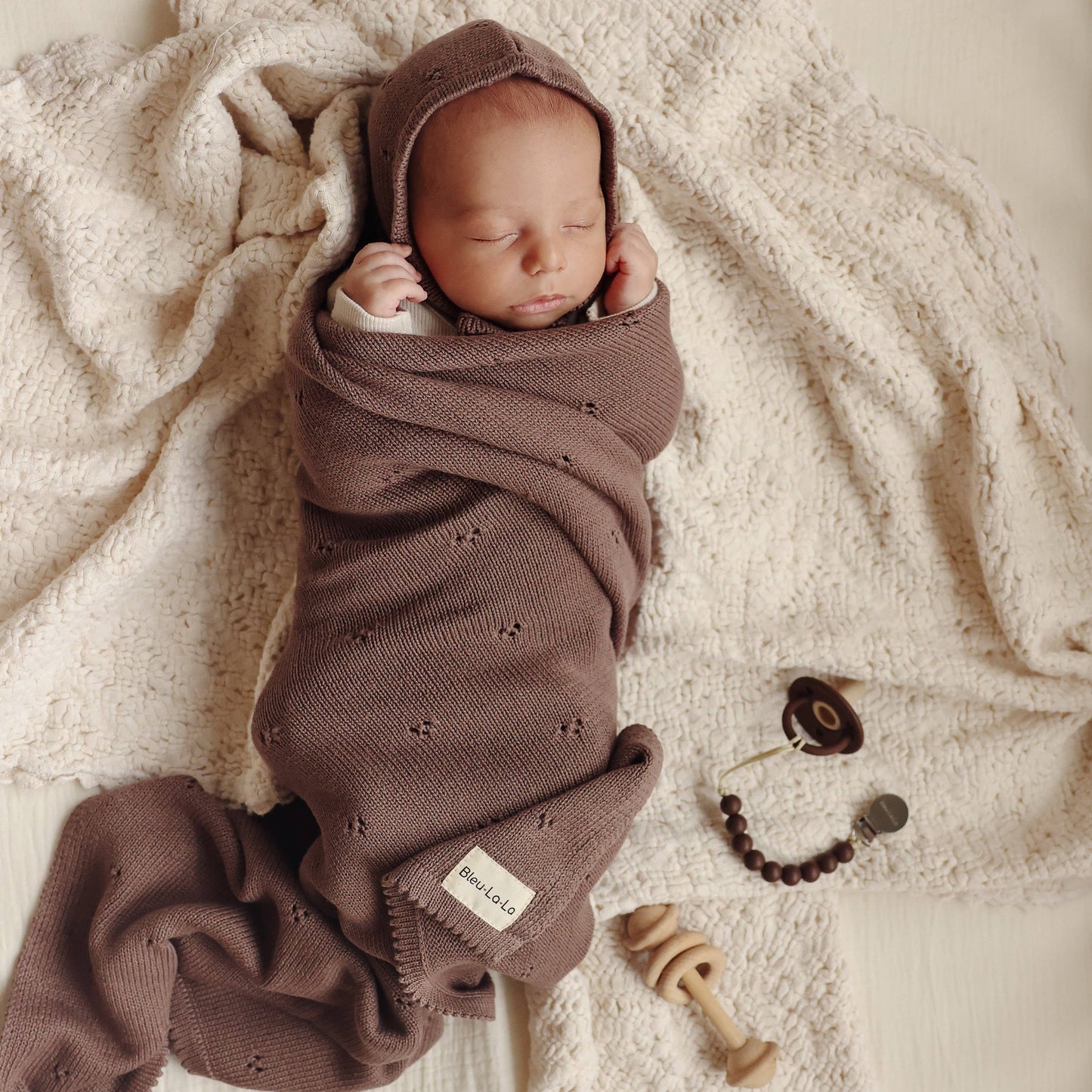 100% Organic Cotton Pointelle Swaddle Receiving Baby Blanket: Milk Chocolate