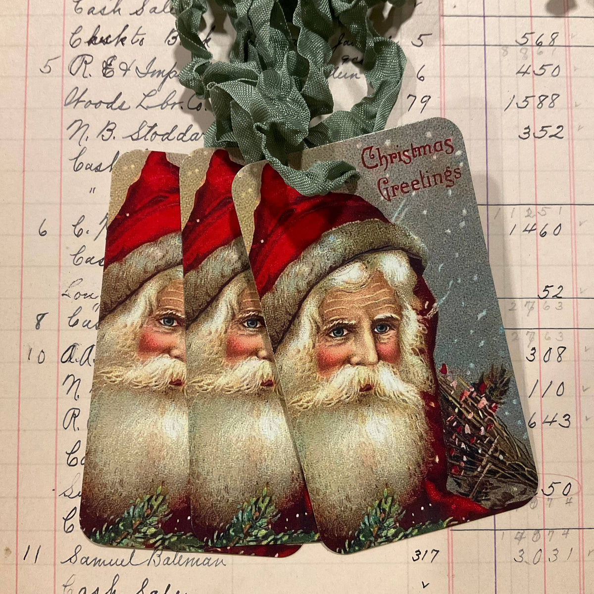 Pack of 3 Gift Tags with Crinkle Ribbon - Santa Face