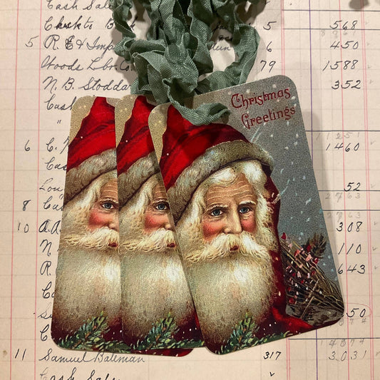 Pack of 3 Gift Tags with Crinkle Ribbon - Santa Face