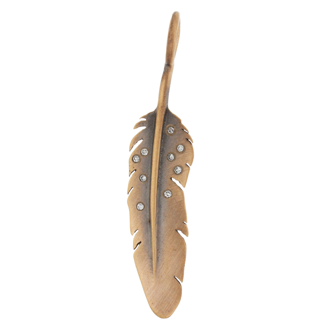 Sculptural Charm - 14k Gold Feather with Diamonds