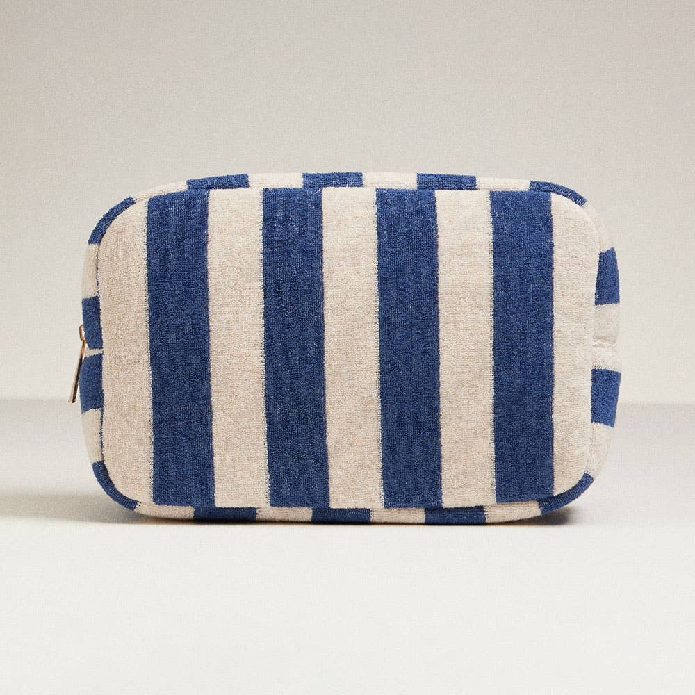 Striped Pattern Cosmetic Pouch Bag: Navy