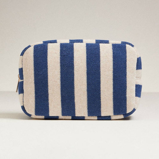 Striped Pattern Cosmetic Pouch Bag: Navy
