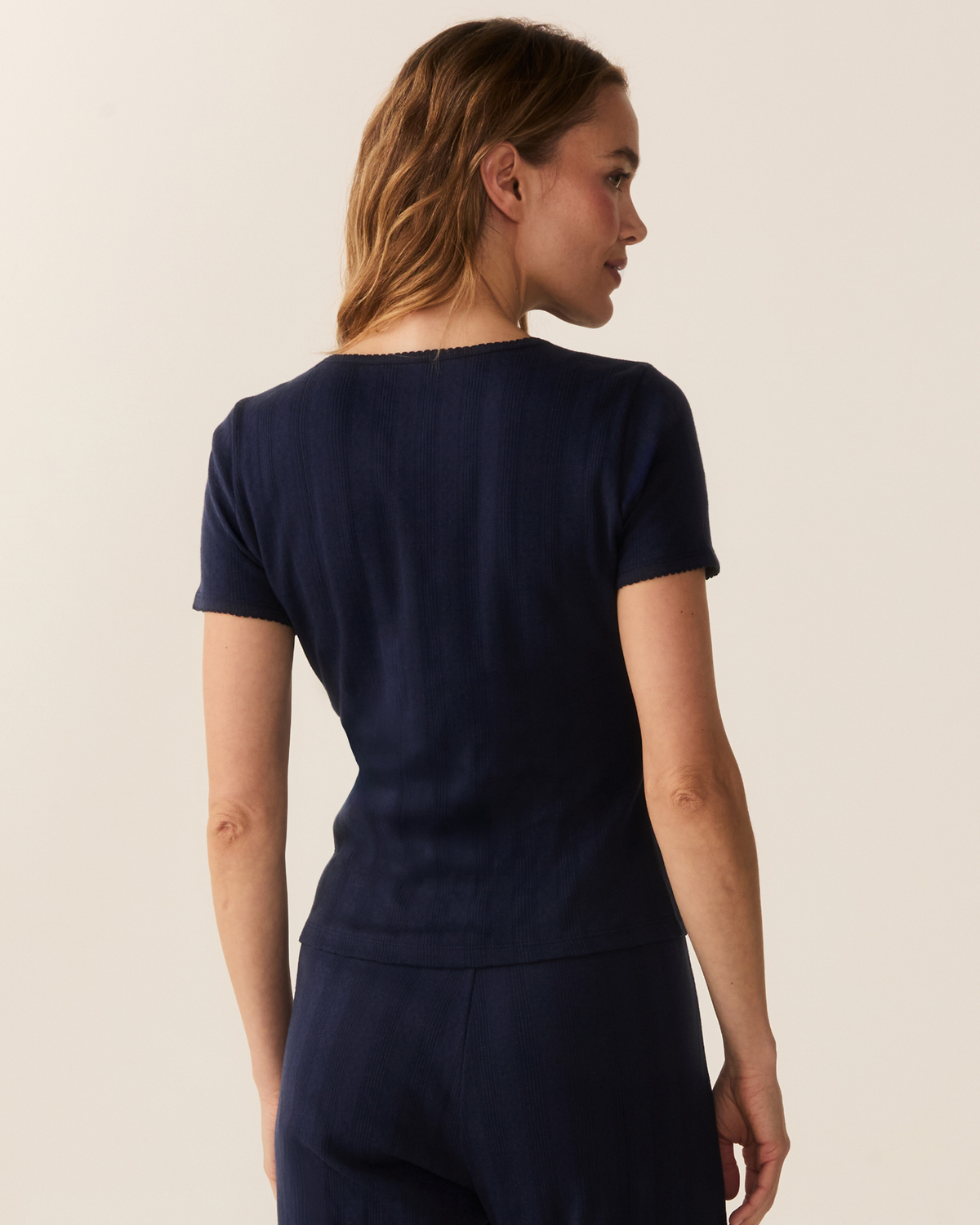 Pointelle T-Shirt - Navy