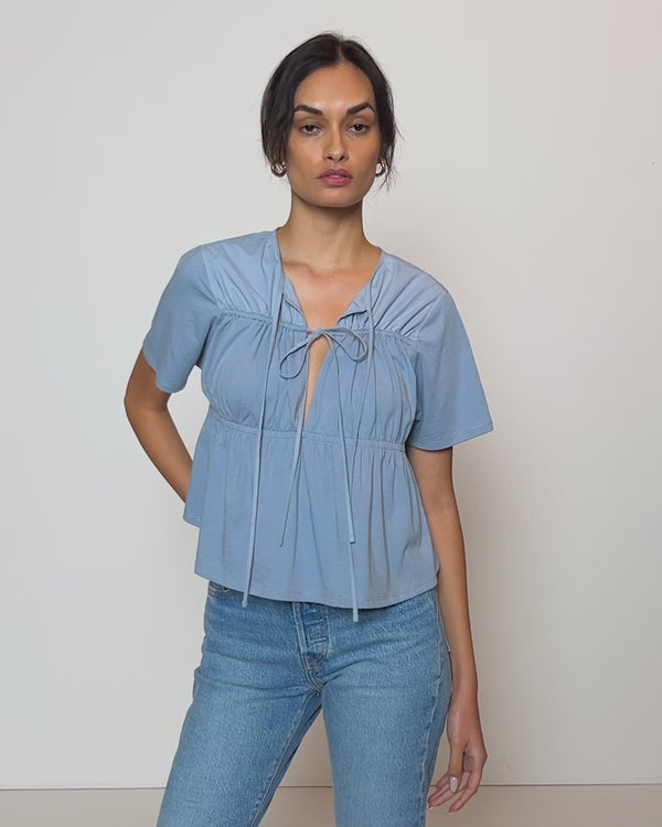 Robin Tie Front Tee - Faded Denim