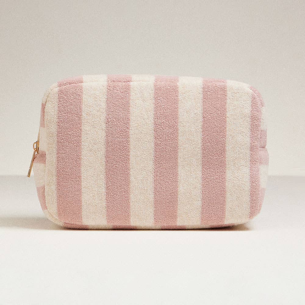Striped Pattern Cosmetic Pouch Bag: Dark Pink