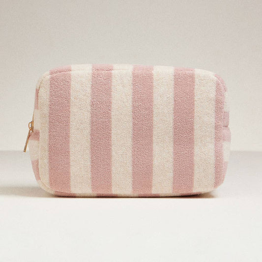 Striped Pattern Cosmetic Pouch Bag: Dark Pink