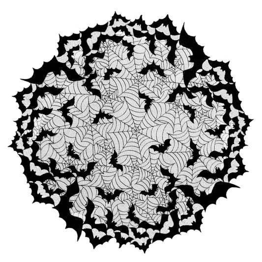 44" Round Lace Tablecloth - Halloween Bat Spider Web - Black