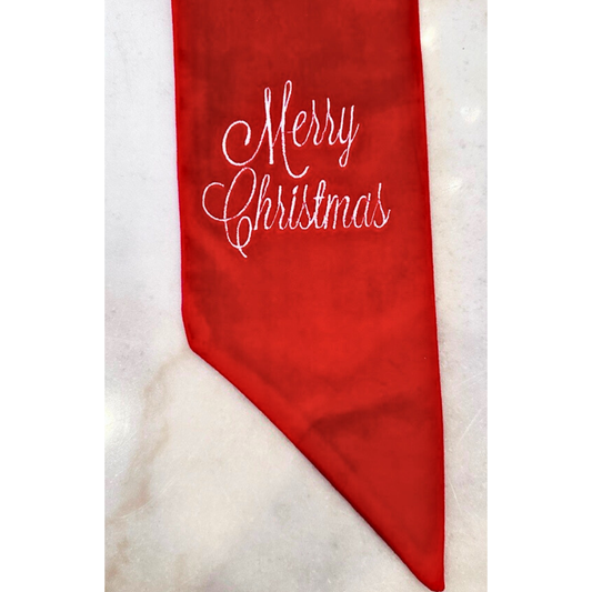 Merry Christmas Velvet Sash - Holiday/Christmas: Red (White)