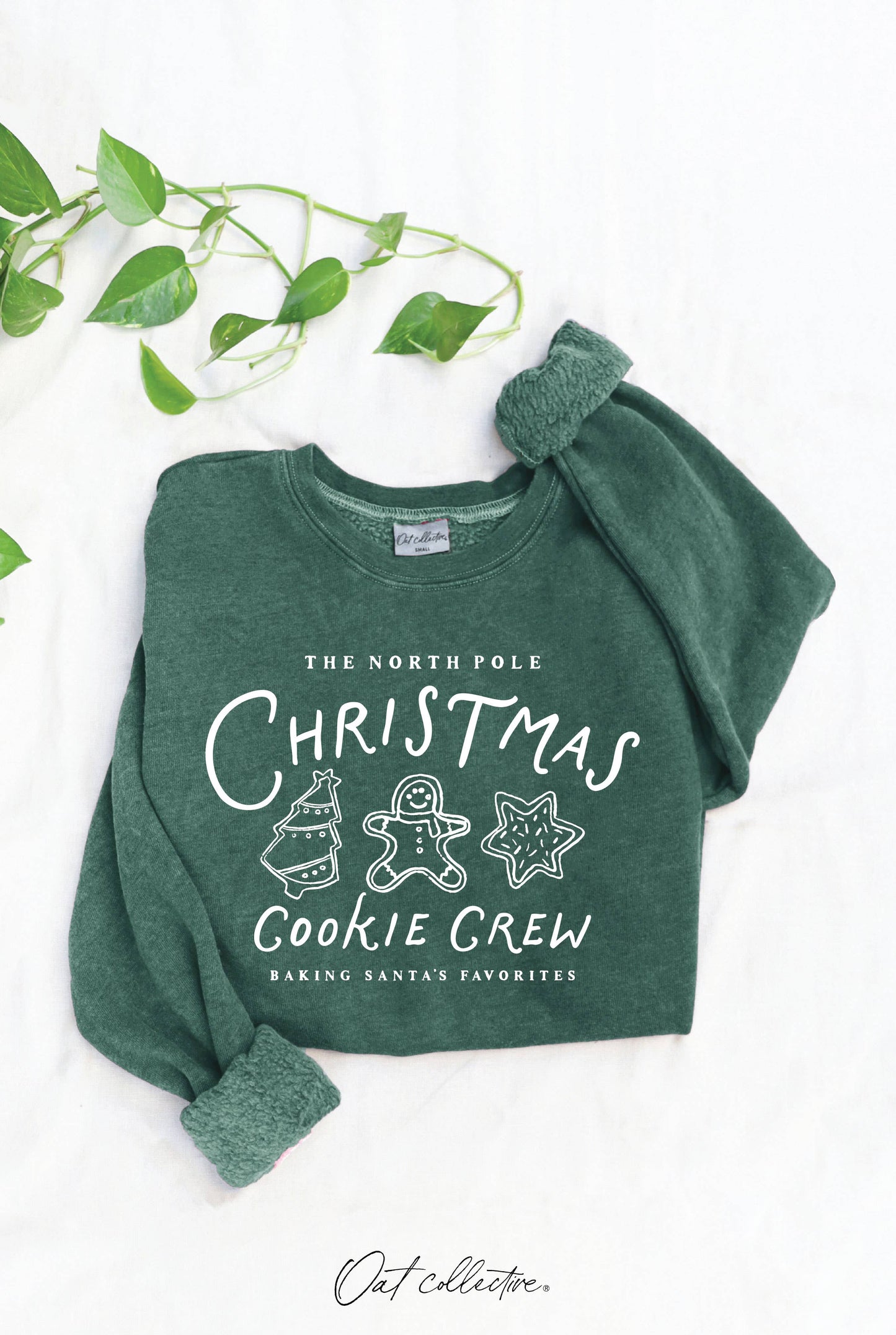 The North Pole Christmas Cookie Crew Mineral Graphic Sweatshirt - Dusty Forest