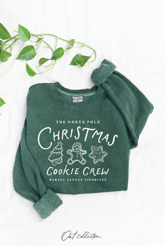 The North Pole Christmas Cookie Crew Mineral Graphic Sweatshirt - Dusty Forest