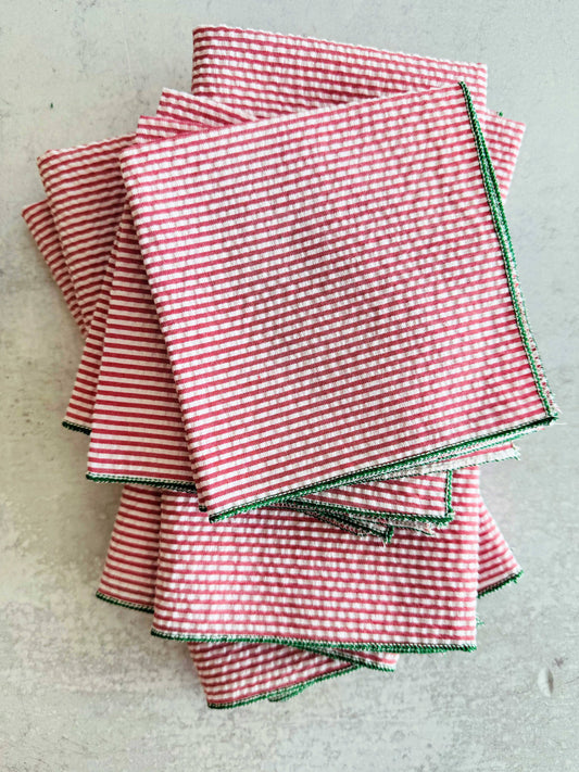 18" Holiday Seersucker Cloth Napkins - Red and Green, Set of 4