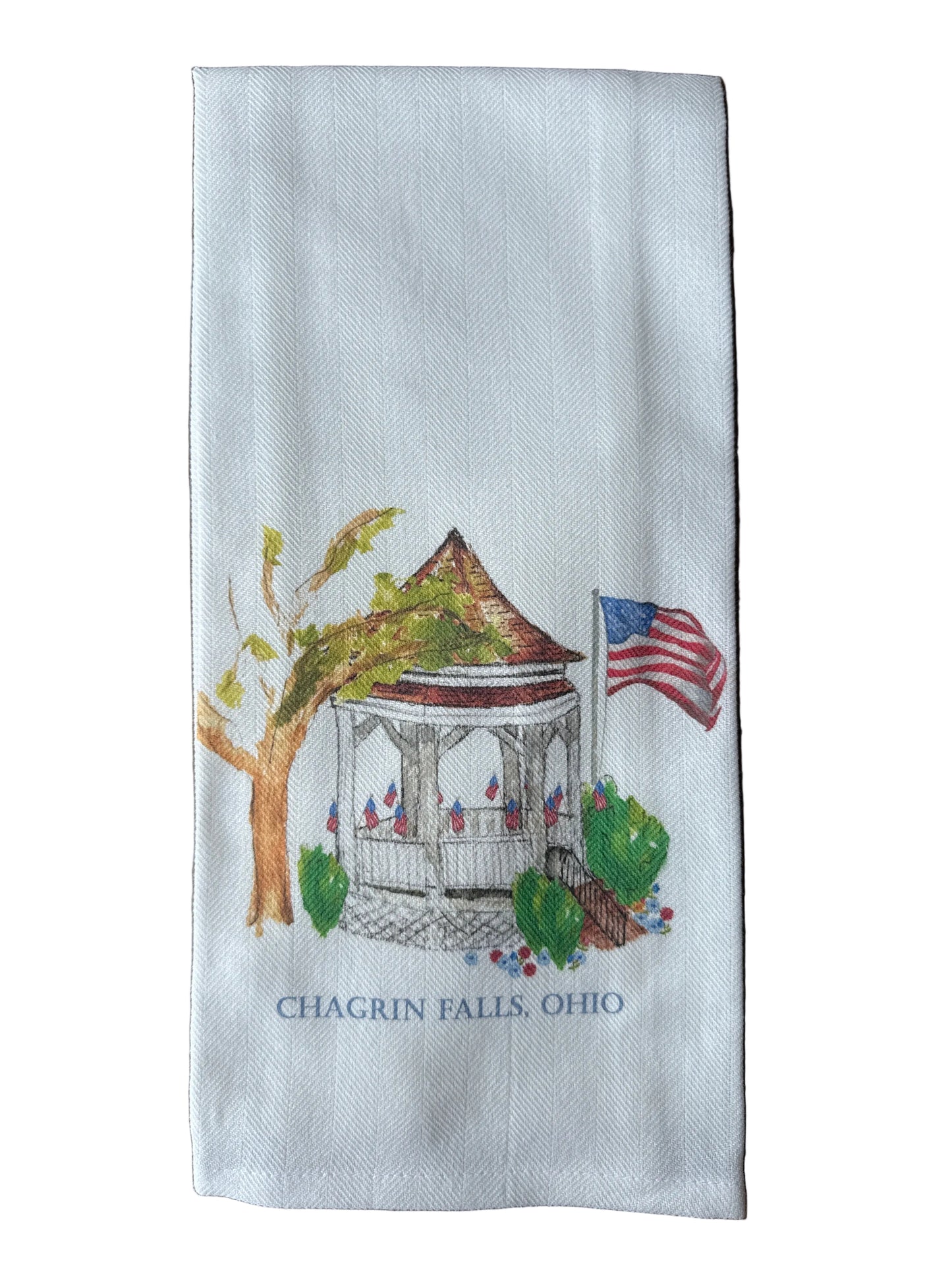 Tea Towel - Chagrin Falls - Gazebo with American Flags
