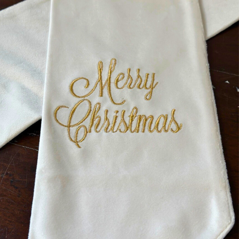 Merry Christmas Velvet Sash - Holiday/Christmas: Red (White)